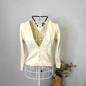 Cute vintage 90s butter yellow floral embroidered button up cardigan top